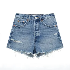 2023 Wholesale Women Ripped Denim Short Cotton Jeans Vintage Wash Distressed Denim Women Shorts Boyfriend Distressed Jean Shorts