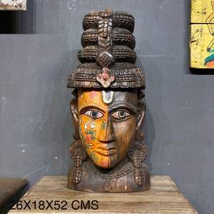 Traditional Design Handpainted Wooden Buddha Head Handmade <b>Wall</b> Decor - Product Image 5