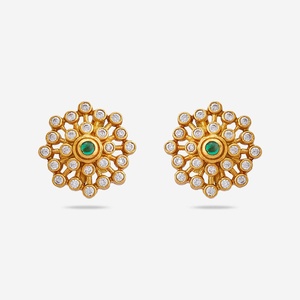<b>Silver</b> Temple Yellow Gold Bezel Setting Diamond <b>Stud</b> and Hoop Earrings 165767 Trendy Flower Shape for Engagement - Product Image 1