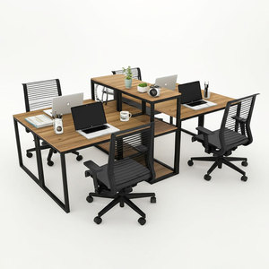 HBMN024 Minimalist Contemporary Cluster <b>Desk</b> for 4 Melamine Computer <b>Work</b> <b>Desk</b> with Shelving Office Furniture - Product Image 1