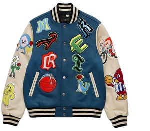 Chaquetas universitarias recortadas para mujer de alta calidad con cuerpo de lana con logotipos de chenilla y mangas de cuero - Product Image 1