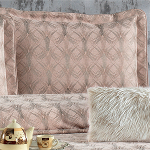 Guzide Podyum Dried Rose 4-Piece Customized Classic Luxury Home <b>Bedspread</b> <b>Set</b> 100% Chenille Organic Woven Striped Washable Anti- - Product Image 3