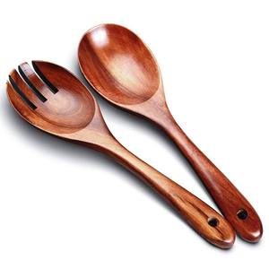 Brown Wood Salad Server Set with 2 Turners Sustainable Handmade Utensils Small Size Freezer Safe - Product Image 6