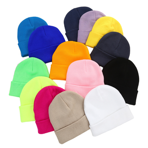 Bonnet en tricot d'hiver multicolore à manchette unique de haute qualité de couleur unie de qualité supérieure avec logo et couleur personnalisés - Product Image 2