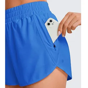 YOGA Shorts Mujeres Short de course à taille haute Mesh Liner - 3 ''Quick Dry Athletic Gym Track Workout Respirant Zip Pocket - Product Image 1