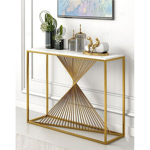 Contemporary Luxury Console <b>Table</b> with Bronze-Color Frame and <b>Mirrored</b> Stone Top 120x30x85cm for Entry MDF Material-CST001 - Product Image 1