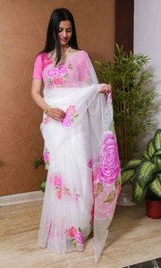 Sari de seda de organza pura con hilo Zari Lentejuelas Trabajo Estilo indio Blusa larga Pieza para mujeres para bodas y fiestas - Product Image 3