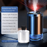 Diffuseur d'arômes de voiture intelligent en métal avec humidificateur et projection d'étoiles, diffuseur de luxe pour porte-gobelet, lumière d'ambiance, démarrage et arrêt automatiques