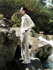 กางเกงขากว้างเอวสูงกางเกงลำลองสตรีกางเกง89% triacetate 11% ผ้าโพลีเอสเตอร์ผู้ผลิตในเวียดนาม - Product Image 3