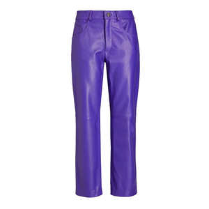 Pantalones de cuero de mujer de color sólido atractivo de bajo precio Pantalones de cuero de mujer de longitud completa para exteriores para venta en línea - Product Image 1