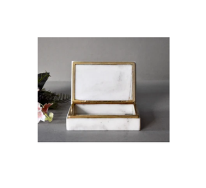 Boîte à bijoux de luxe en marbre organisateur de cadeaux pour femmes logo personnalisé rangement de bijoux couvercle en marbre et poignée en laiton - Product Image 2