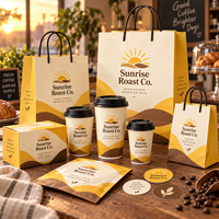 Ensemble d'emballages personnalisés pour café AT PACK avec logo imprimé sur les gobelets, les sacs, les boîtes et les fournitures à emporter pour les cafés et les restaurants