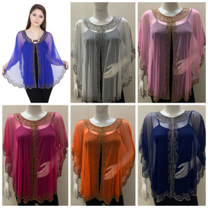 Free Shipping Long Poncho Shrug Cardigan Blouse Shirt Free Size Hand Bead <b>Sequins</b> Embroidery Work Long Poncho for Women Style - Product Image 4