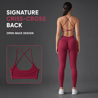 Set Pakaian Olahraga Wanita Solid Breathable, Bra Olahraga Tali Tipis, Legging High Waist Elastis Scrunch, Baju Workout