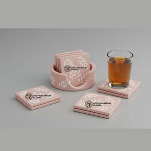 Most Demanded Handmade <b>Pink</b> & White Bone Inlay <b>Coaster</b> Set Floral Pattern for Interior Decoration Available for Worldwide Supply - Product Image 1
