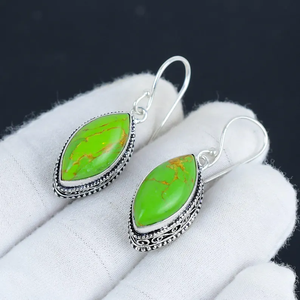 Boucles d'oreilles en argent sterling 925 en forme de marquise en forme de turquoise verte, cadeau fait main pour l'amour, vente en gros au prix d'usine - Product Image 3