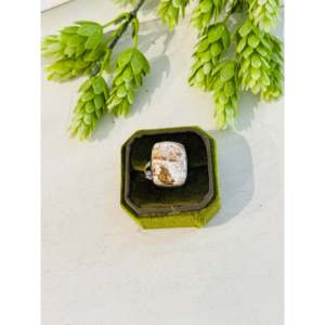 Southwest-Style Natural Stone <b>Ring</b> with Wild Horse & Sterling <b>Silver</b> Size 8.75 Everyday Gemstone <b>Statement</b> <b>Ring</b> in Pear Shape - Product Image 1