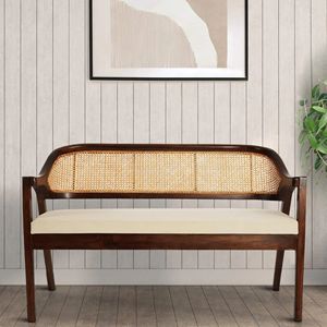 Modern Style Enigma Wood <b>Settees</b> Durable and Stylish Ivory Material <b>for</b> Living Room or Garden - Product Image 1