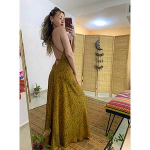 เดรสยาวทรงวีพิมพ์ลายแขนยาวสำหรับผู้หญิง สไตล์โบฮีเมียน เป็นมิตรกับสิ่งแวดล้อม ย้อมสีธรรมชาติ เอวธรรมชาติ เหมาะสำหรับใส่ไปเที่ยวทะเลในฤดูร้อน - Product Image 4