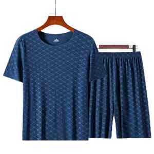 High Street Style Men's Summer Printed Ice Silk T-Shirt Set Casual dot print Short-Sleeved Top for <b>Autumn</b> Breathable Design - Product Image 1