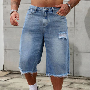 Short de fitness en jean 100% coton bleu déchiré jean jeunesse tendance décontracté style chino pour hommes - Product Image 6