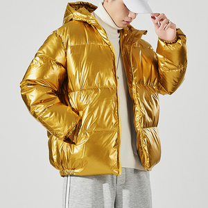 Veste matelassée personnalisée de haute qualité pour hommes manteau d'hiver brillant promotionnel toile tissu fermeture éclair avant Streetwear capuche Logo solide - Product Image 4