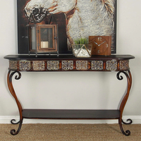 Table console de style méditerranéen avec cadre en fer doré et finition texturée