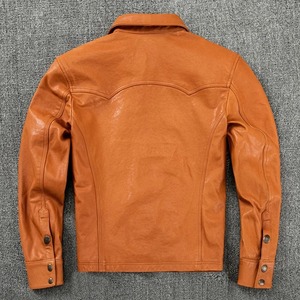 Sheepskin Leather Jacket Men's Orange Plant Blend Slim Fit <b>Short</b> <b>Shirt</b> Leather Jacket jacket for men - Product Image 3