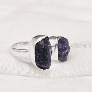 Bague pour femme en argent sterling 925 avec deux pierres brutes naturelles d'améthyste, pierre de naissance de février, bijoux en pierres brutes, Noël - Product Image 3