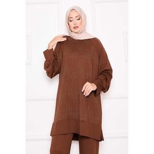 Oysho <b>Two</b>-<b>Piece</b> Tan <b>Set</b> Plus Size <b>Sequined</b> with Sparkling Stone Details - Product Image 2