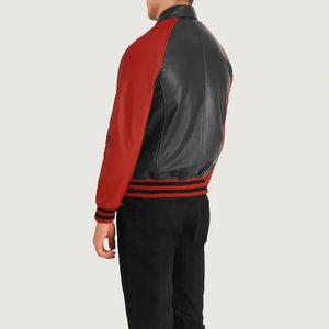 Chaqueta Varsity Walton Hombre en Cuero Negro y Rojo - Product Image 5