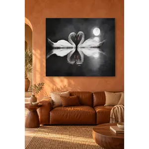 Impression sur toile de cygnes Fida formant un cœur sous une lune pleine - Product Image 5