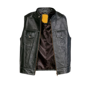 Motorcycle Men Leather Biker Club <b>Black</b> New Riding Leather <b>Vest</b> - Product Image 4