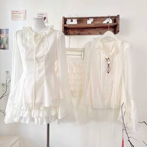 เสื้อเชิ้ตชีฟองสีขาวล้วนสำหรับผู้หญิง แต่งระบายเป็นชั้นๆ - Product Image 5