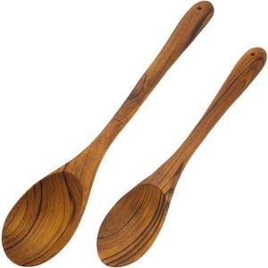 Mango de madera de estilo popular americano, utensilios de cubiertos de madera de acacia de 2 uds para servir cubiertos de ensalada, cuchara y tenedor, servidor de ensalada - Product Image 2