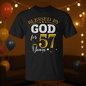 T-shirt vintage per il 57° compleanno per ragazze 'Blessed by God' - una celebrazione spirituale! - Product Image 3