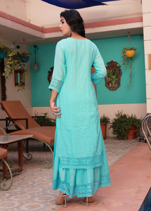 Kurti สําหรับผู้หญิงและเด็กผู้หญิงที่สวยงามนักออกแบบชุดลําลองผู้หญิงสีเขียวทะเลเย็บปักถักร้อย Anarkali Kurta - Product Image 6
