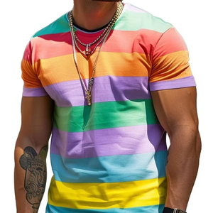 Verano Casual cuello redondo manga corta Camiseta suelta Vintage transpirable camisetas pulóveres moda raya 3D impreso camisetas para hombres - Product Image 5