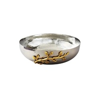 Zilver Afgewerkte Aluminium Fruitschaal Hoge Kwaliteit Ronde Vorm Aluminium En Messing Kom Nieuwe Ontwerp Bladvorm Voedsel Serveerschaal