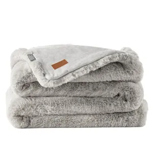 Queen Size <b>Rabbit</b> Fur Flannel Fleece Blanket 60\" X 80\" Heavy Weight Machine Washable Faux Fur <b>Bed</b> Cover Medium Weight Blanket - Product Image 2
