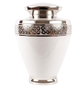 Precio asequible, urna con acabado de esmalte blanco, fabricante de urnas de cremación de metal, urna funeraria para ceremonia funeraria - Product Image 1