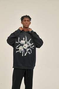 เสื้อฮู้ดลายกราฟิก แขนยาว มีเชือกผูก สไตล์วินเทจ พร้อมกระเป๋า สตรีทแวร์ - Product Image 2