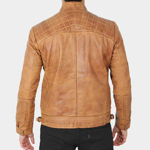 Chaqueta de moto de cuero marrón para hombre, corte ajustado, manga larga, ropa de abrigo de invierno con cuello alto, cierre de cremallera y resistente al viento - Product Image 5