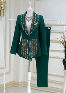 เสื้อแจ็กเก็ตใส่ทำงานประดับด้วยลูกปัดคริสตัลไข่มุกหินแก้วพร้อมกางเกงผ้าไหม/ผ้ากำมะหยี่สำหรับสวมใส่ในงานปาร์ตี้ - Product Image 2