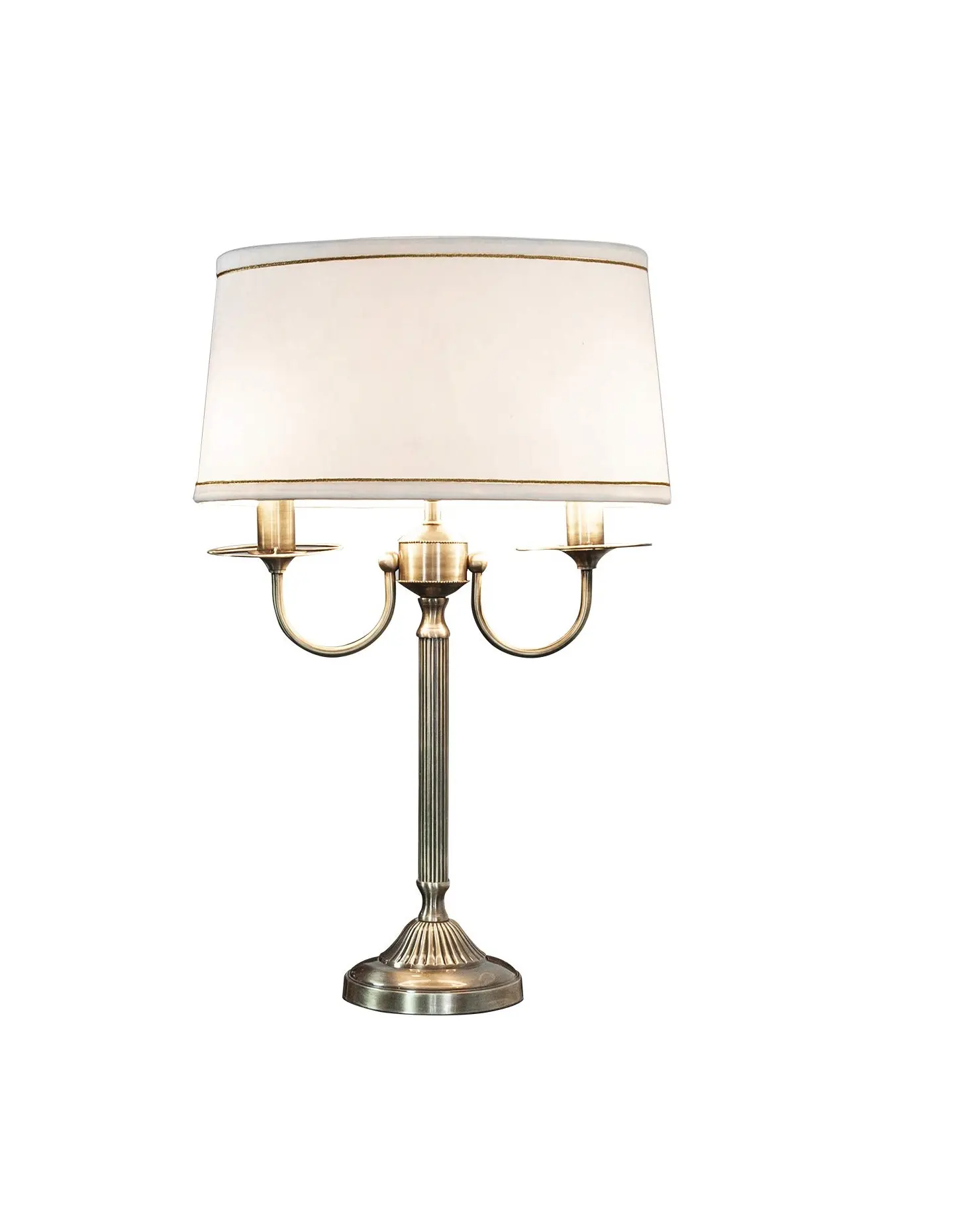 E iluminações lâmpada de mesa de bronze puro com sombra branca de algodão
