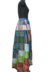Jupe longue 100% soie, Patchwork jupe sari faite à la main Inde livraison gratuite grande taille - Product Image 3