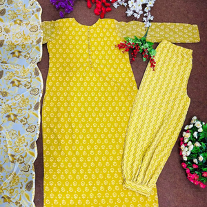 DESIGNER PARTY WEAR TOP DE ESTAMPADO DIGITAL AMARILLO CON DUPATTA - Product Image 1
