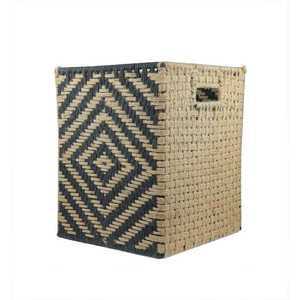 Cesta Cuadrada Tejida de Yute Natural Bordada en Blanco y Negro-Producto Premium - Product Image 6