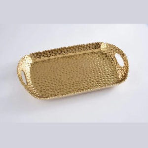 Nouvelle couleur plateau de rangement en métal or ovale martelé restaurant de fruits assiette de barbecue coréenne assiettes en acier inoxydable assiettes plaque d'or - Product Image 1