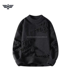Lo último en suéter de punto desgastado de algodón 100% personalizado de primera calidad para hombre, ropa de calle informal frontal antiarrugas y anticontracción de gran tamaño - Product Image 6